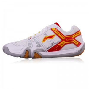 Li-Ning Men's Saga Light TD Badminton Training Shoes - White/Tomato Red/Yellow